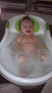 Noah has always loved his bath. Here he is chillaxing at 7 weeks old. 